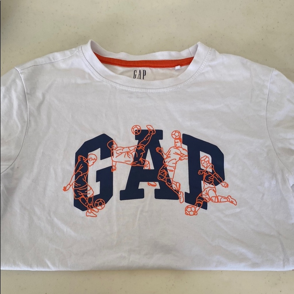 GAP Kids White and Blue Graphic T-Shirt